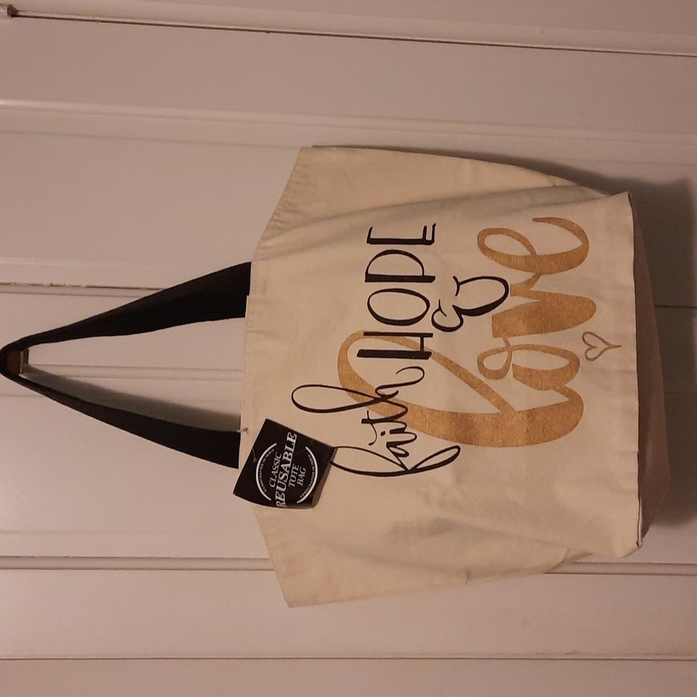 Purse Canvas Tote Bag Beach Grocery Overnight Gym Carry All Faith Love Hope NWT